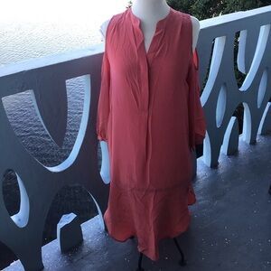 Acrobat NWT 100% Silk High Low Long-sleeve Three Button V-neck Dress